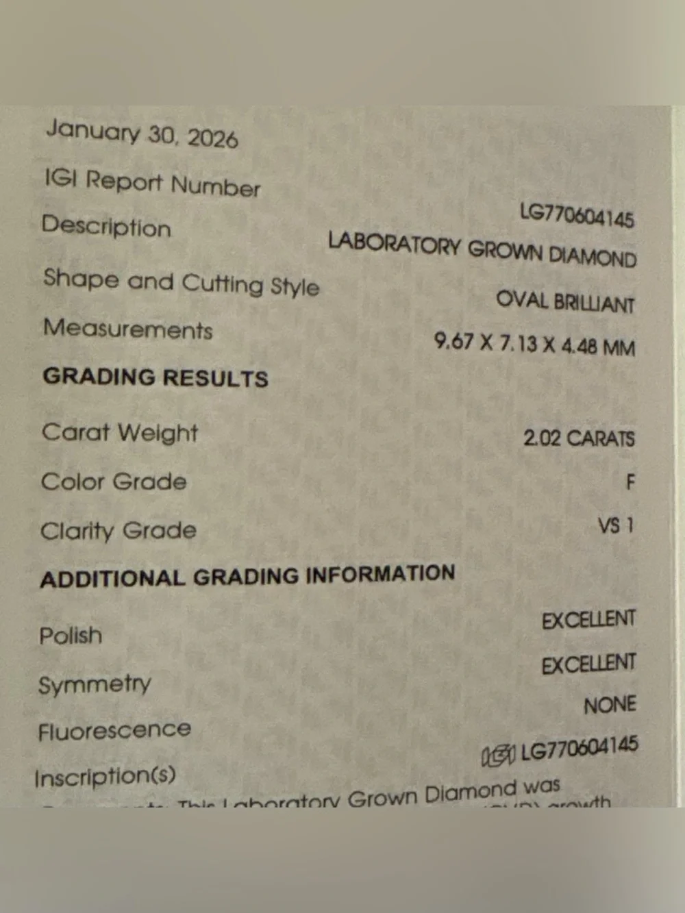 IGI Certified 2.02 CT Oval Lab Grown Diamond 14K Solid White Gold Ring Size 7